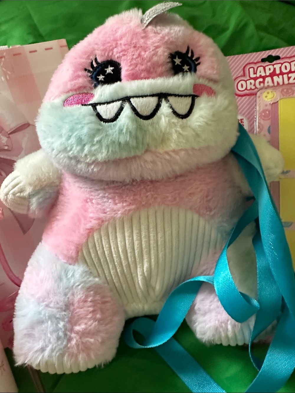 Pink Ombre Cosmetic Pouch & Plush backpack Gift Set with Teal Strap - Picture 2 of 9